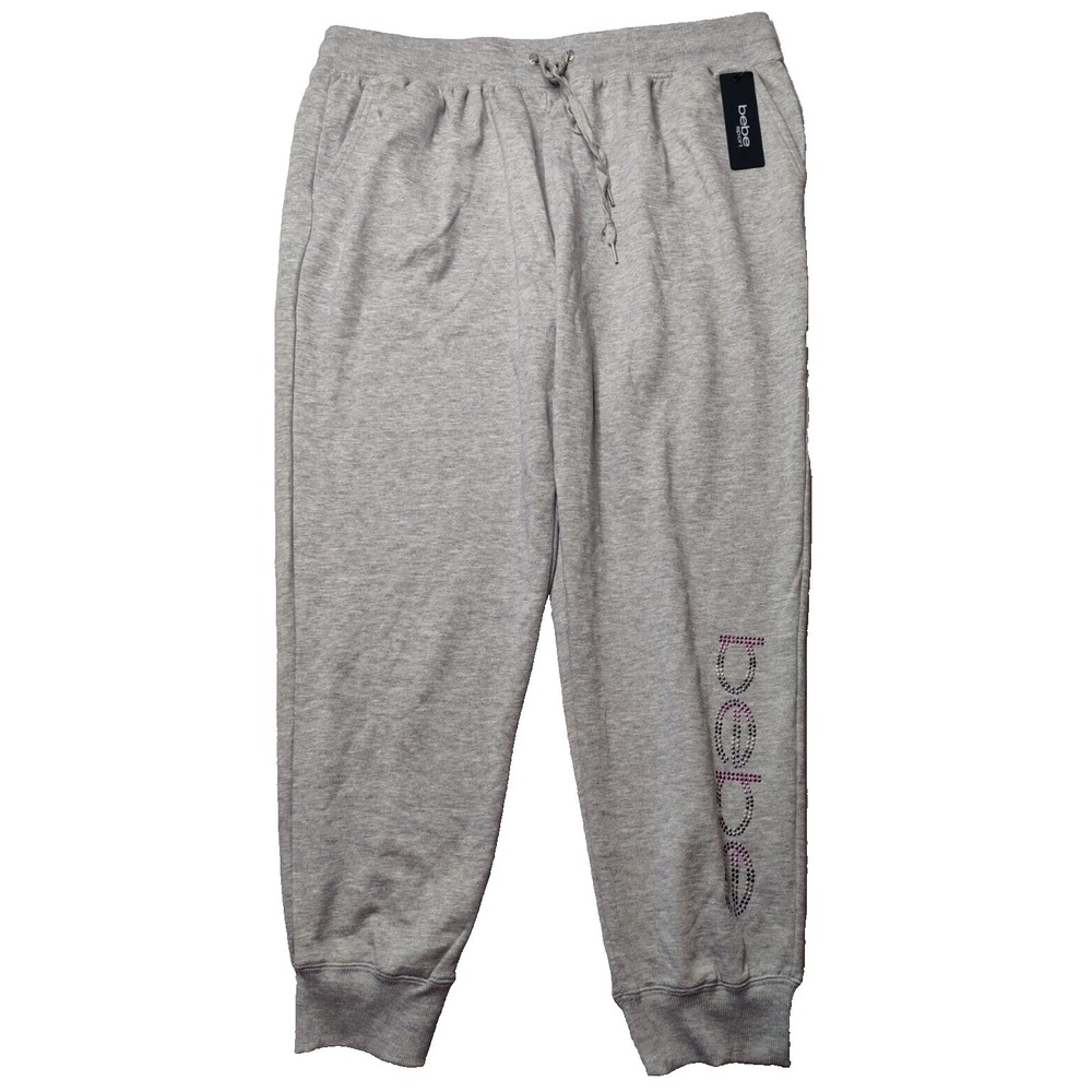 BEBE‎ SPORT Women Plus Size 3X Heather Gray Nailhead Jogger Pants NEW
